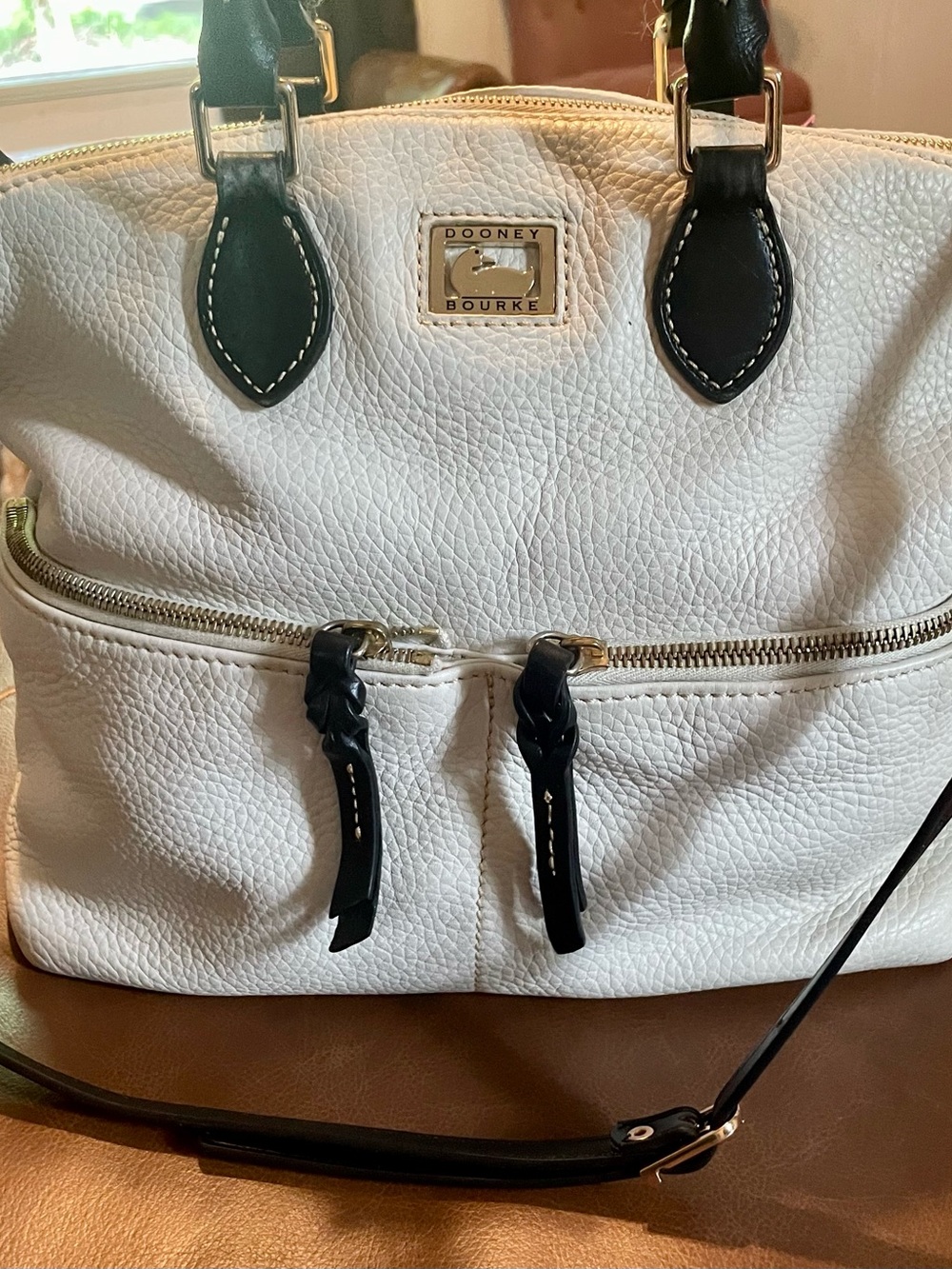 Dooney & Bourke White Pebble Leather Tote with Black Trim - Picture 3 of 6